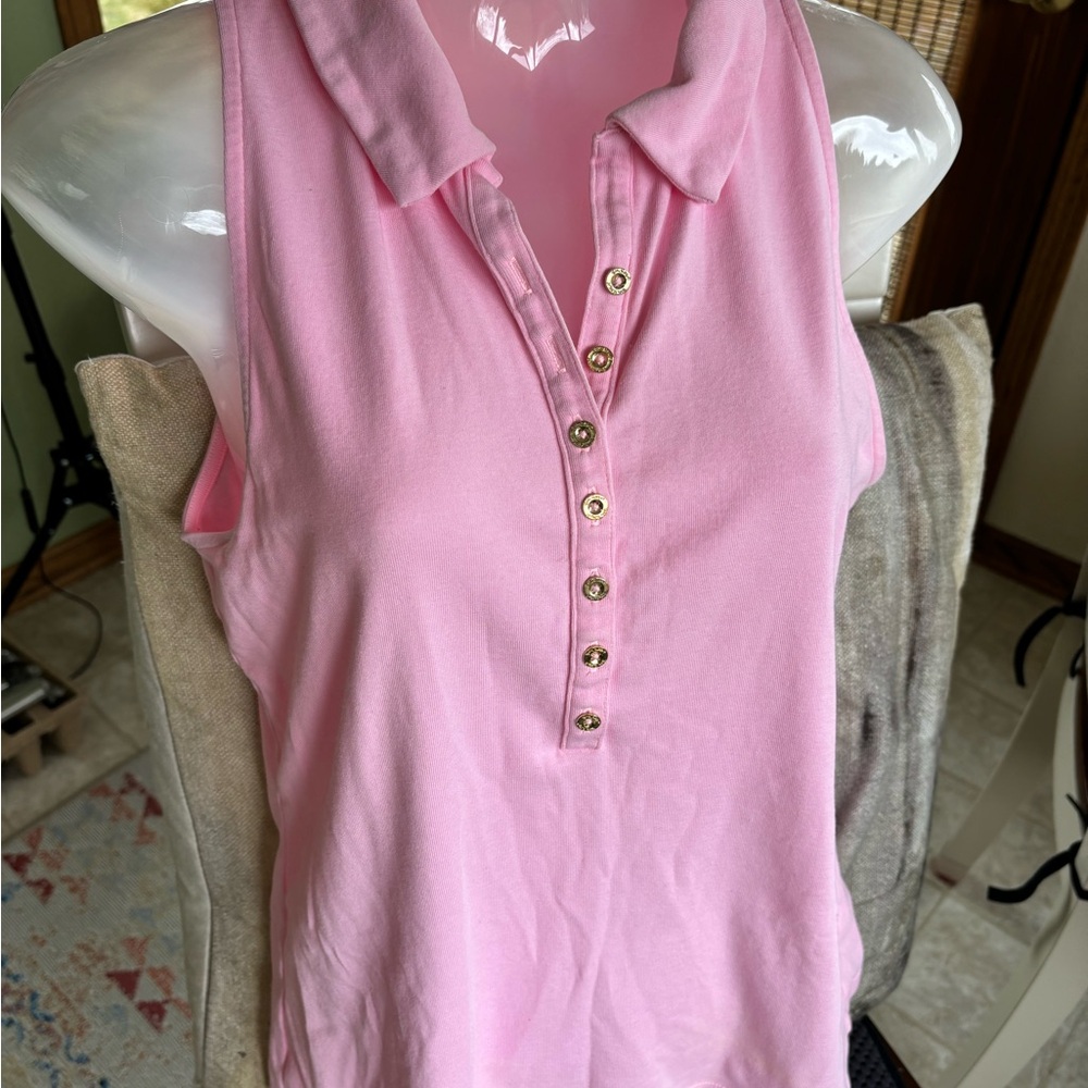 Lilly Pulitzer Reema Sleeveless Top Peony Pink Golf Athletic Polo size M - Picture 3 of 12